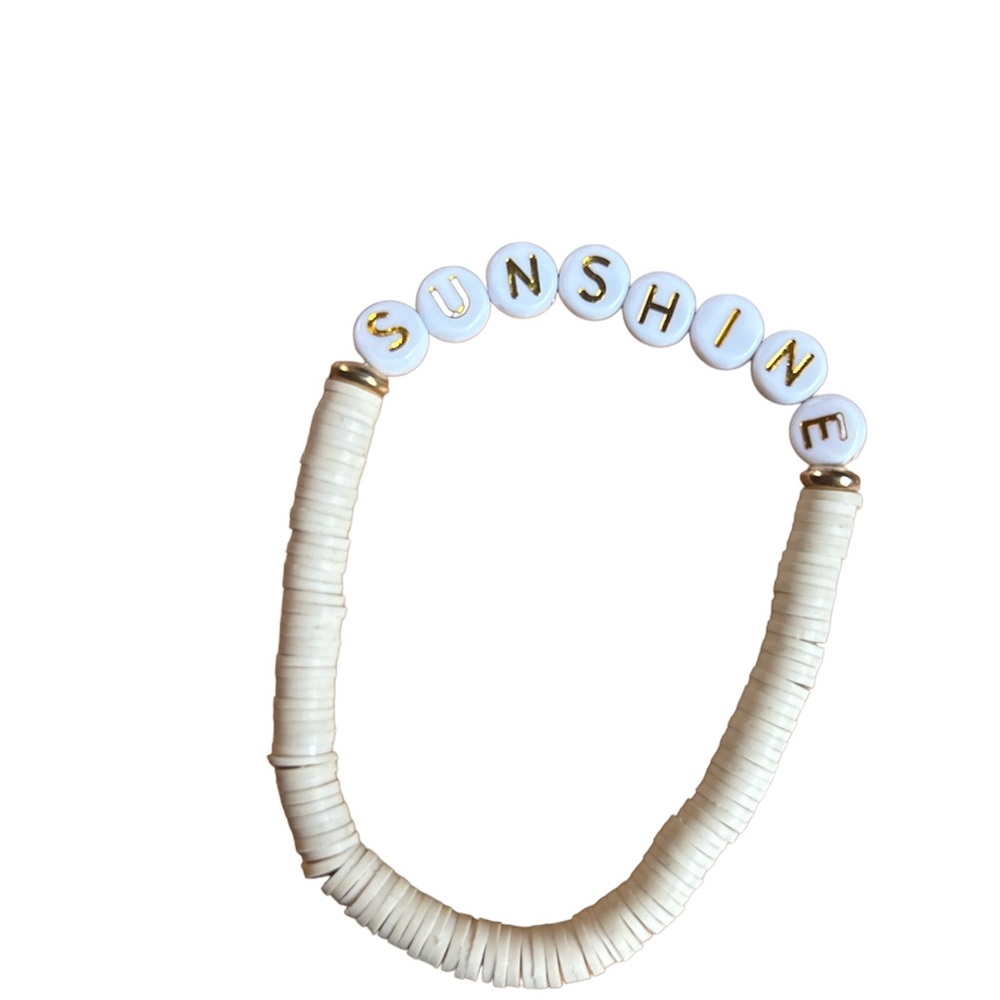 Neutral Heishi clay bead bracelet. BoHo positive vibe “sunshine” stretch cord.